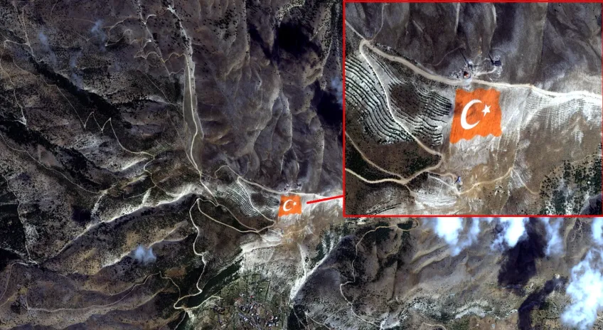 Onikişubat Belediyesi’nin dünyanın en büyük Türk Bayrağı uzaydan görüntülendi