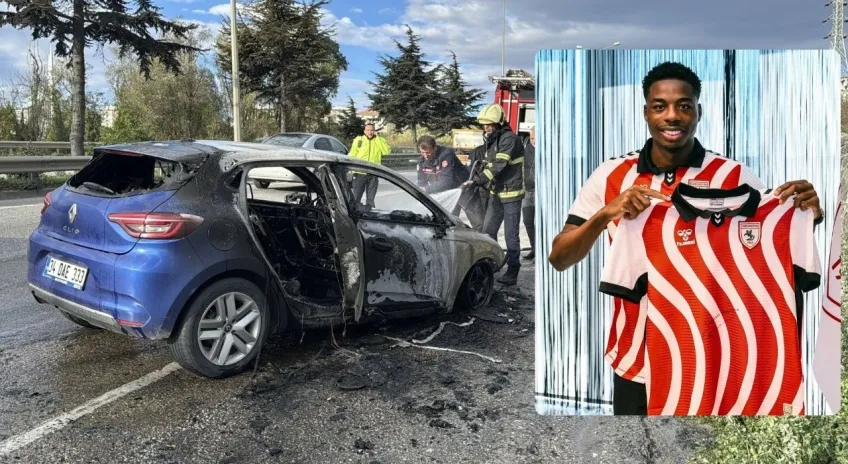 Samsunsporlu futbolcu Musaba’nın aracı seyir halindeyken alev aldı