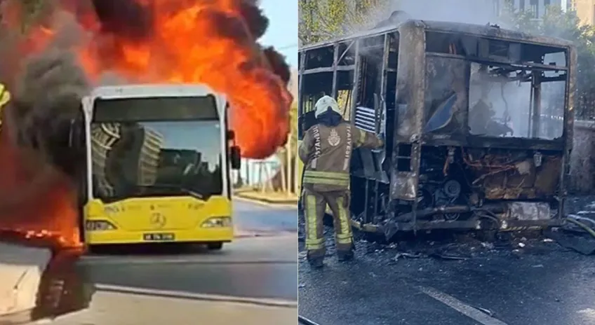 Ümraniye’de seyir halindeki İETT otobüsü yandı